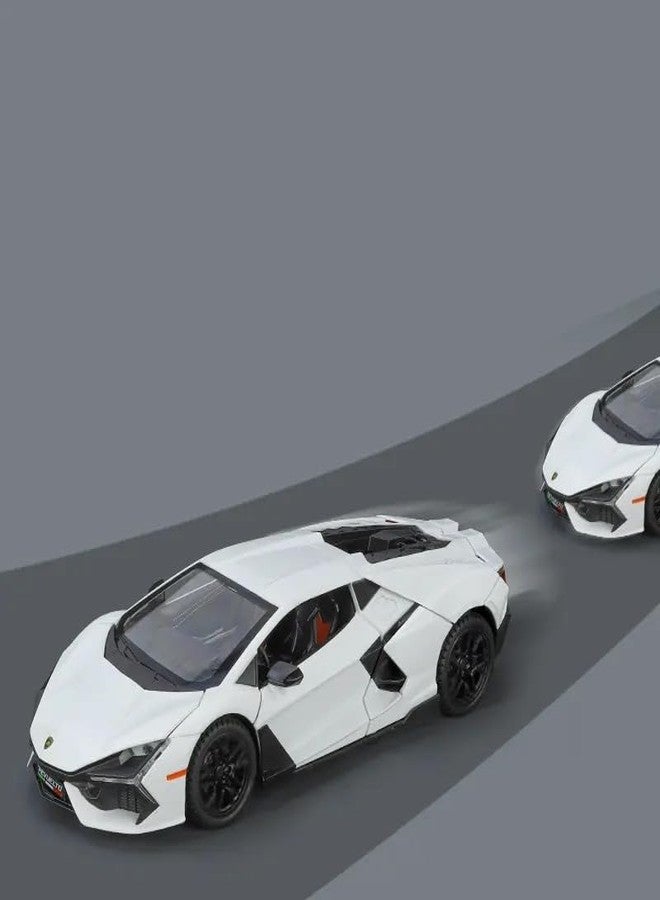 KING FORU Scale Exclusive Alloy Metal Pull Back Die-cast Car Model with Sound Light Mini Auto Toy for Kids Metal Model Toy Car with Sound and Light (1:24 Lamborghini Revuelto LB774-WHITE) - Image 2